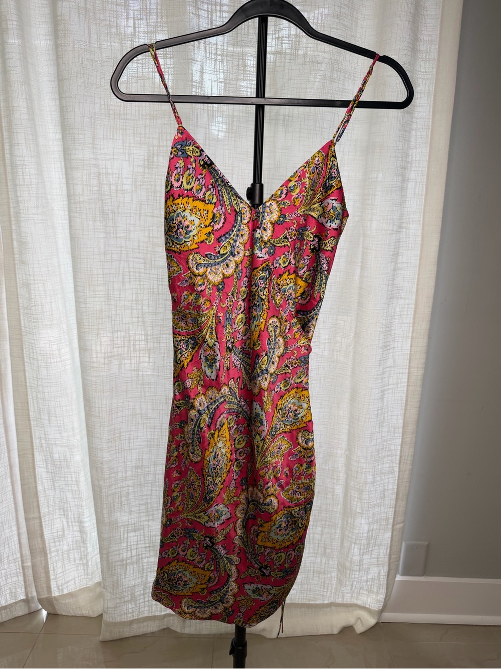 cinq a sept Pink Paisley Slip Dress with Yellow and Blue Accents